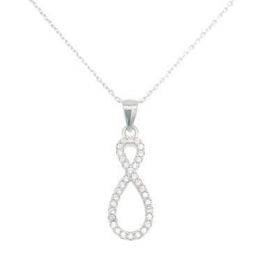 Sterling Silver CZ Hanging Infinity Necklace 19x9mm, 16-18"
