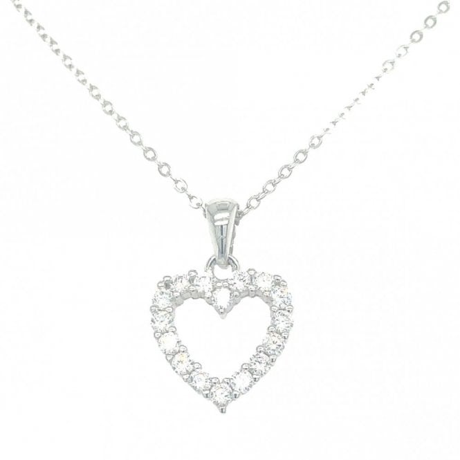 Faith Sterling Silver Sterling Silver CZ Heart Outline Necklace 13mm, 16-18