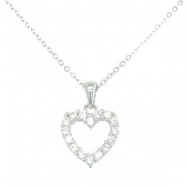 Sterling Silver CZ Heart Outline Necklace 13mm, 16-18"