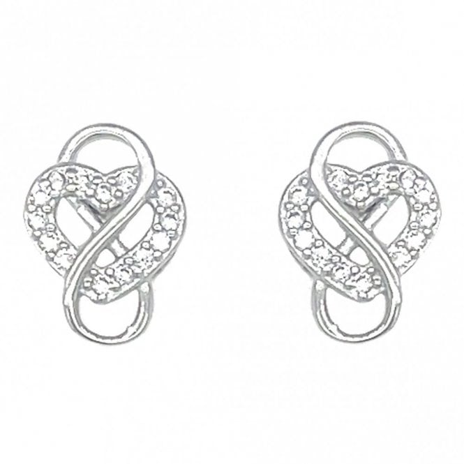 Faith Sterling Silver Sterling Silver CZ Heart & Plain Infinity Stud Earrings 9x7mm