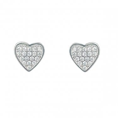 Sterling Silver CZ Heart Stud Earrings 8x8mm