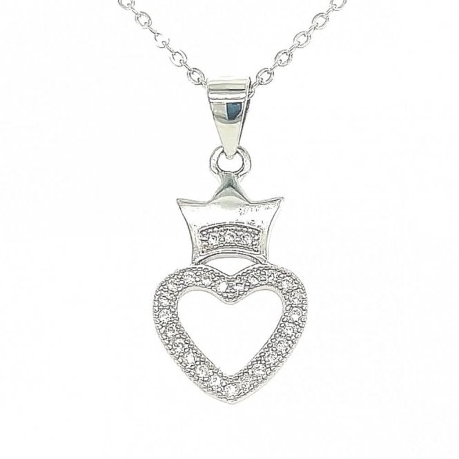 Faith Sterling Silver Sterling Silver CZ Heart with Crown Necklace 12x16mm, 16-18