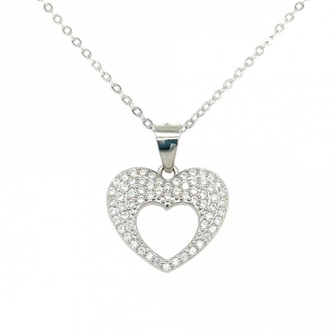 Faith Sterling Silver Sterling Silver CZ Heart with Heart Cut Out Necklace 15x12mm, 16-18