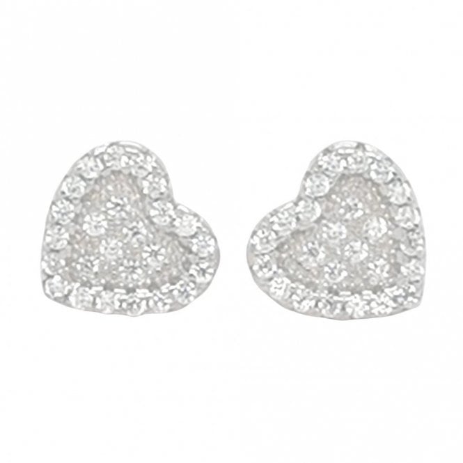 Faith Sterling Silver Sterling Silver CZ Heart with Raised CZ Halo 7x9mm Stud Earrings