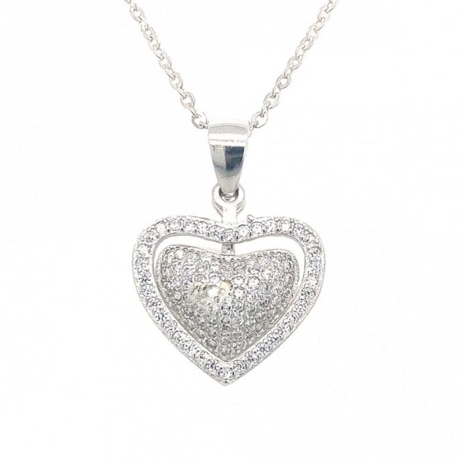 Faith Sterling Silver Sterling Silver CZ Heart Within Heart Necklace 15x15mm, 16-18