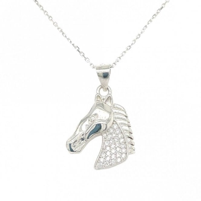 Faith Sterling Silver Sterling Silver CZ Horse Head Necklace 16x15mm, 16-18