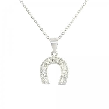 Sterling Silver CZ Horseshoe Necklace 1.2 x 1.2cm, 16-18"