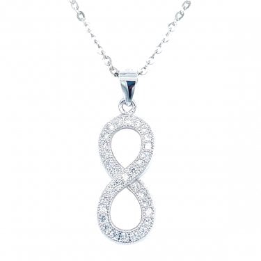 Sterling Silver CZ Infinity Necklace 17x8mm, 16-18"