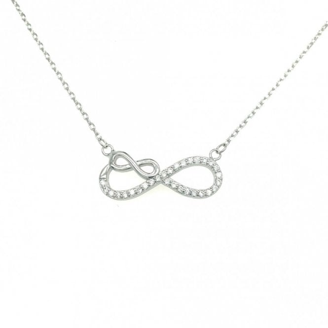 Faith Sterling Silver Sterling Silver CZ Infinity with Smaller Plain Infinity on Fine Extendable Necklace 41cm + 3cm