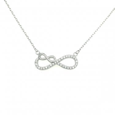 Sterling Silver CZ Infinity with Smaller Plain Infinity on Fine Extendable Necklace 41cm + 3cm