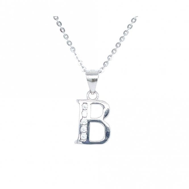 Faith Sterling Silver Sterling Silver CZ Initial B Necklace 11x9mm, 16-18