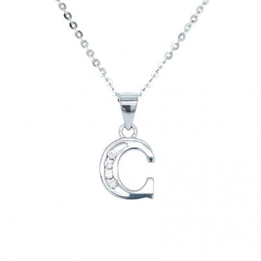 Sterling Silver CZ Initial C Necklace 10x10mm, 16-18"