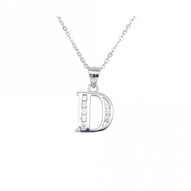 Faith Sterling Silver Sterling Silver CZ Initial D Necklace 11x10mm, 16-18