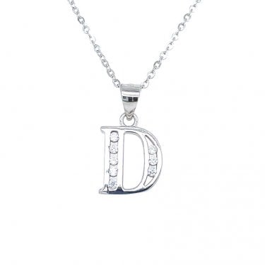Sterling Silver CZ Initial D Necklace 11x10mm, 16-18"