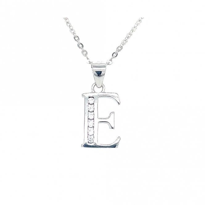 Faith Sterling Silver Sterling Silver CZ Initial E Necklace 12x9mm, 16-18