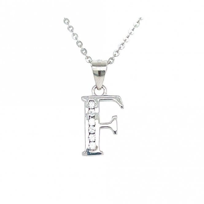 Faith Sterling Silver Sterling Silver CZ Initial F Necklace 12x8mm, 16-18