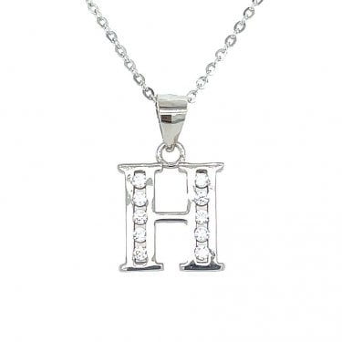 Sterling Silver CZ Initial H Necklace 11x11mm, 16-18"