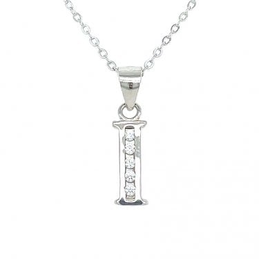 Sterling Silver CZ Initial I Necklace 11x5mm, 16-18"