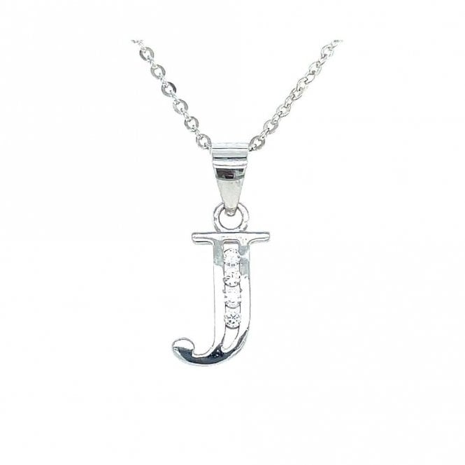 Faith Sterling Silver Sterling Silver CZ Initial J Necklace 11x9mm, 16-18
