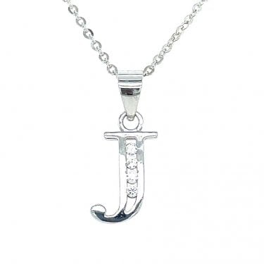 Sterling Silver CZ Initial J Necklace 11x9mm, 16-18"
