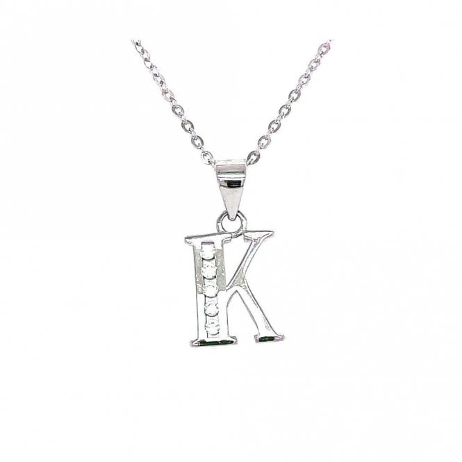 Faith Sterling Silver Sterling Silver CZ Initial K Necklace 11x9mm, 16-18
