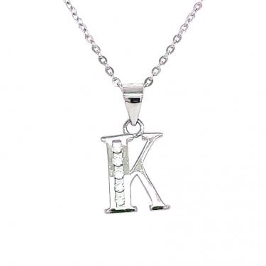 Sterling Silver CZ Initial K Necklace 11x9mm, 16-18"