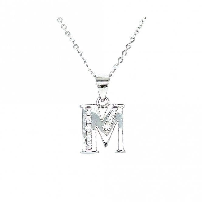 Faith Sterling Silver Sterling Silver CZ Initial M Necklace 11x10mm, 16-18