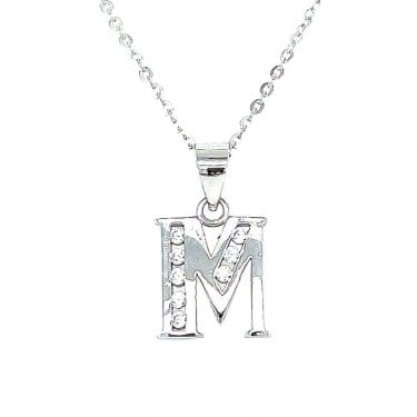 Sterling Silver CZ Initial M Necklace 11x10mm, 16-18"