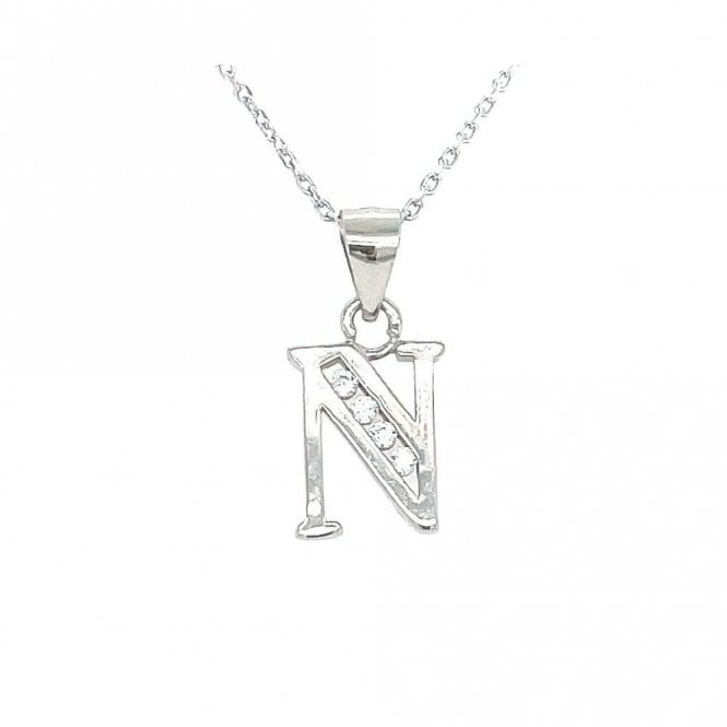 Faith Sterling Silver Sterling Silver CZ Initial N Necklace 11x8mm, 16-18