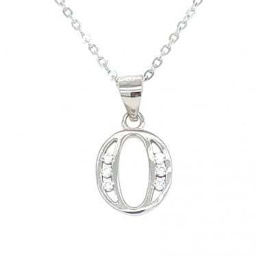 Sterling Silver CZ Initial O Necklace 11x10mm, 16-18"