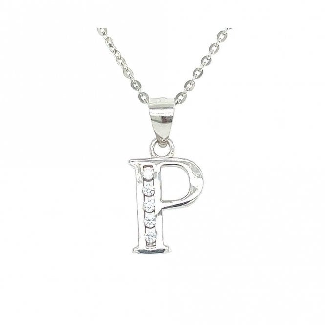 Faith Sterling Silver Sterling Silver CZ Initial P Necklace 11x9mm, 16-18