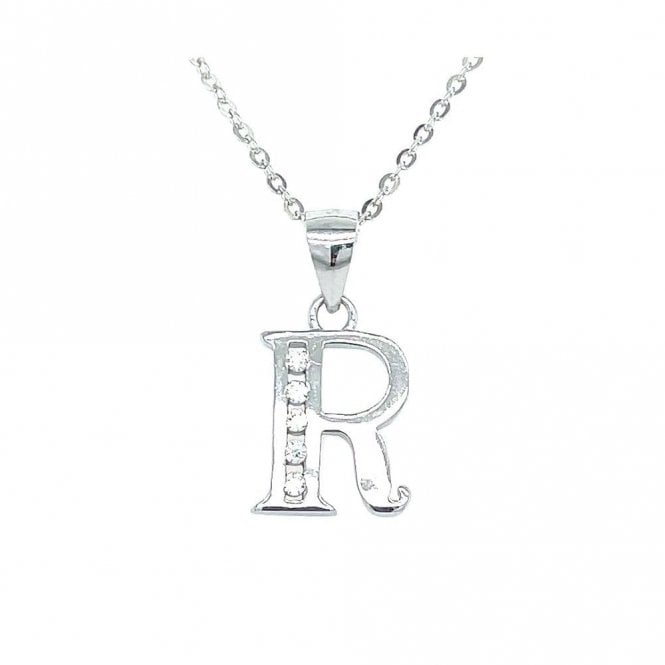 Faith Sterling Silver Sterling Silver CZ Initial R Necklace 11x10mm, 16-18