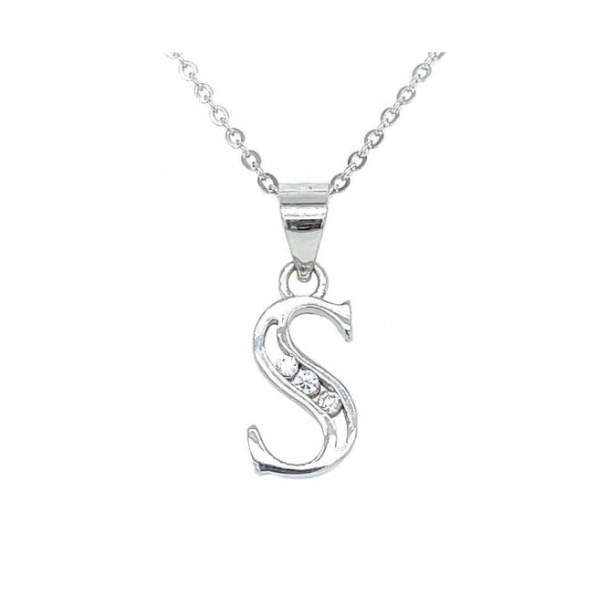 Faith Sterling Silver Sterling Silver CZ Initial S Necklace 12x7mm, 16-18