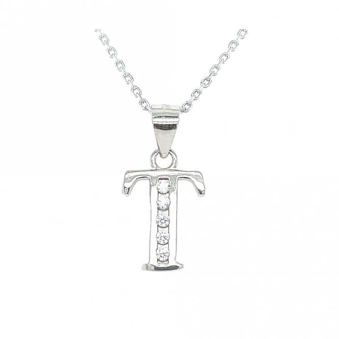 Faith Sterling Silver Sterling Silver CZ Initial T Necklace 11x9mm, 16-18