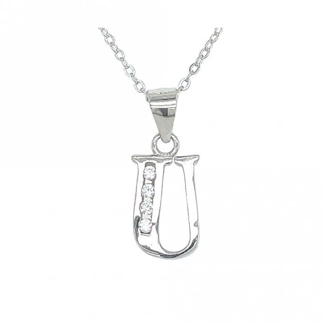 Faith Sterling Silver Sterling Silver CZ Initial U Necklace 12x8mm, 16-18