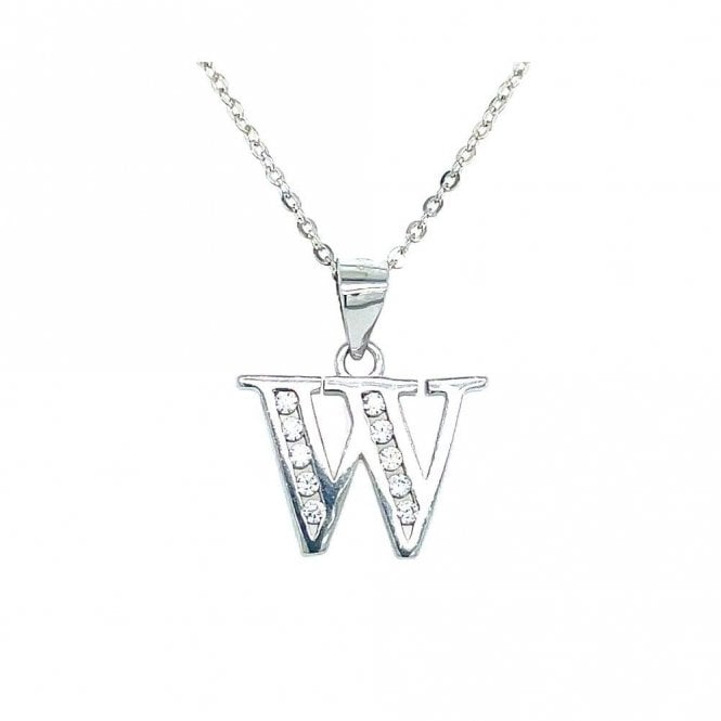 Faith Sterling Silver Sterling Silver CZ Initial W Necklace 11x15mm, 16-18
