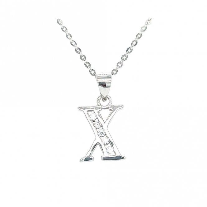Faith Sterling Silver Sterling Silver CZ Initial X Necklace 11x10mm, 16-18