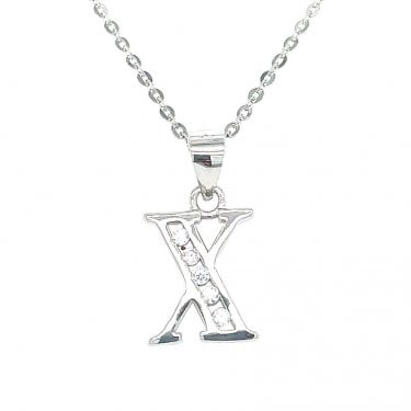 Sterling Silver CZ Initial X Necklace 11x10mm, 16-18"