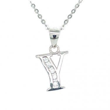 Sterling Silver CZ Initial Y Necklace 11x10mm, 16-18"