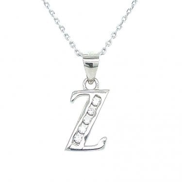 Sterling Silver CZ Initial Z Necklace 11x8mm, 16-18"