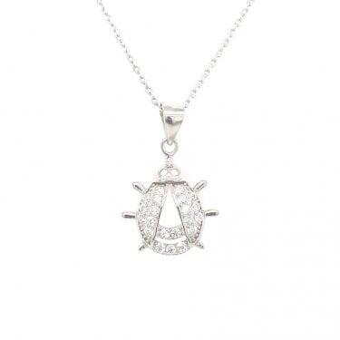 Sterling Silver CZ Ladybird Necklace 17x14mm, 16-18"
