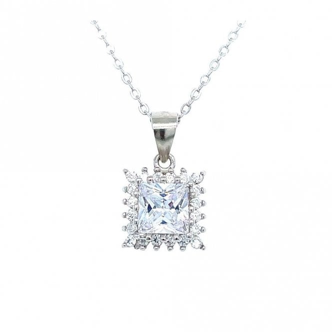 Faith Sterling Silver Sterling Silver CZ Large Claw Edge Square Halo Necklace 9x9mm, 16-18