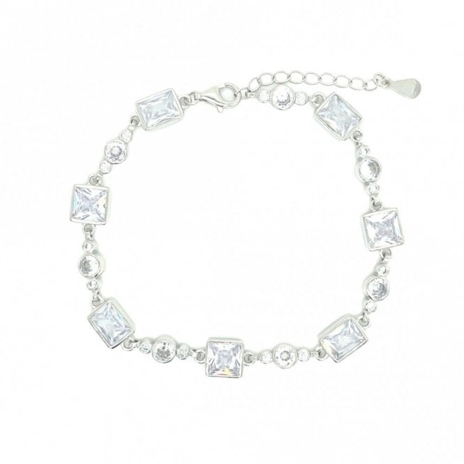 Faith Sterling Silver Sterling Silver CZ Large & Small Round CZ Link Extendable Bracelet 16.5cm + 4cm