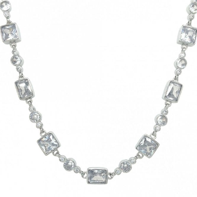 Faith Sterling Silver Sterling Silver CZ Large & Small Round CZ Link Extendable Necklace 41cm + 3.5cm
