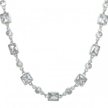 Sterling Silver CZ Large & Small Round CZ Link Extendable Necklace 41cm + 3.5cm