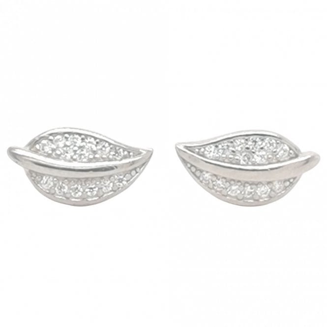 Faith Sterling Silver Sterling Silver CZ Leaf with Plain Edge & Stem 6x12mm Stud Earrings