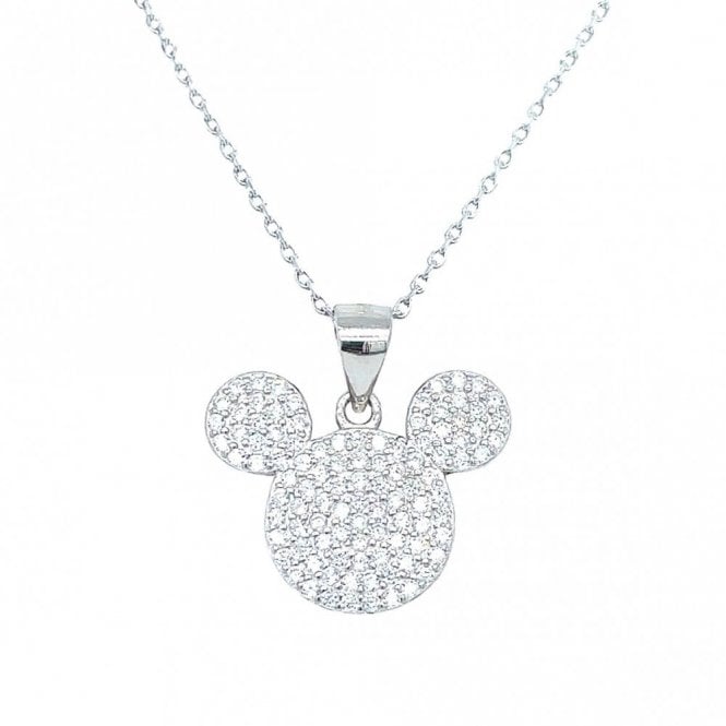 Faith Sterling Silver Sterling Silver CZ Mickey Mouse Necklace 14x18mm, 16-18