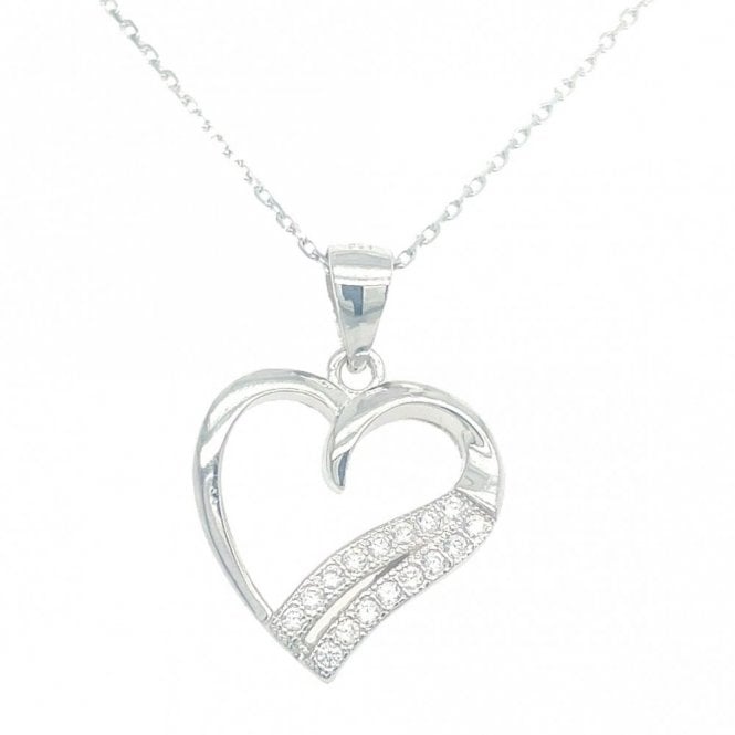 Faith Sterling Silver Sterling Silver CZ Offset Heart with Double CZ Point Necklace 14x15mm, 16-18