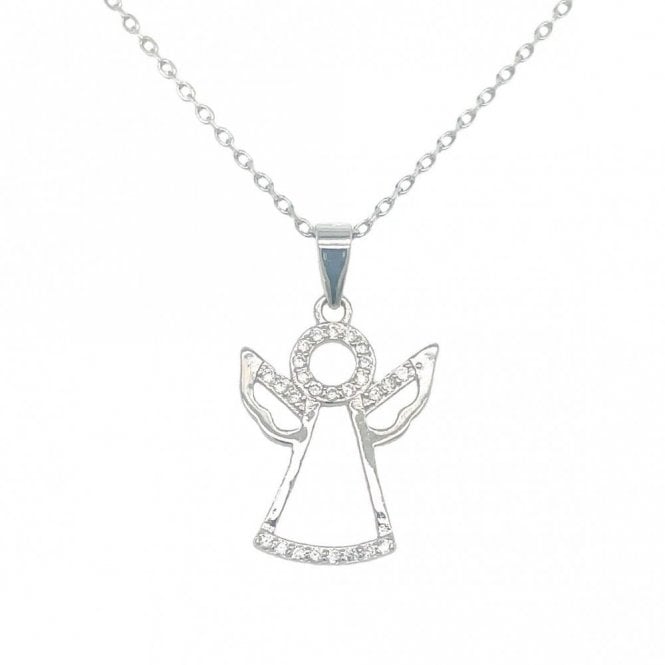 Faith Sterling Silver Sterling Silver CZ Open Angel Necklace 14x21mm, 16-18