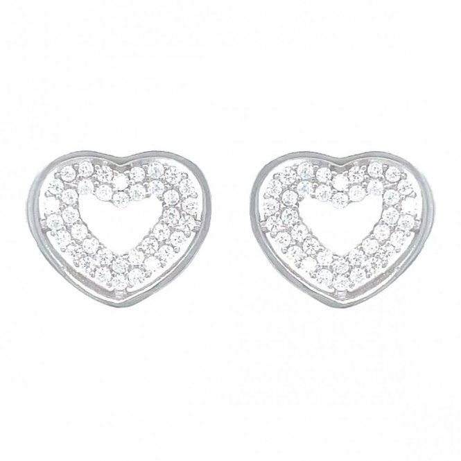Faith Sterling Silver Sterling Silver CZ Open Centre Heart Rubover Stud Earrings 10x12mm